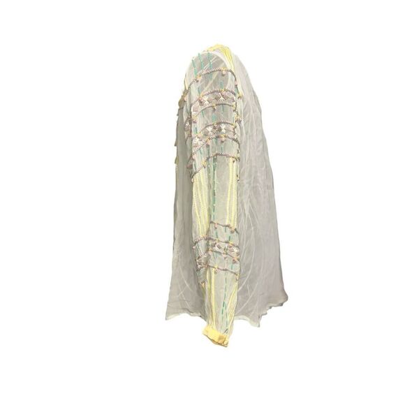 Beautiful Blank London Women Green Long Sleeve Blouse Sheer Embroidered Peasant - Picture 6 of 15